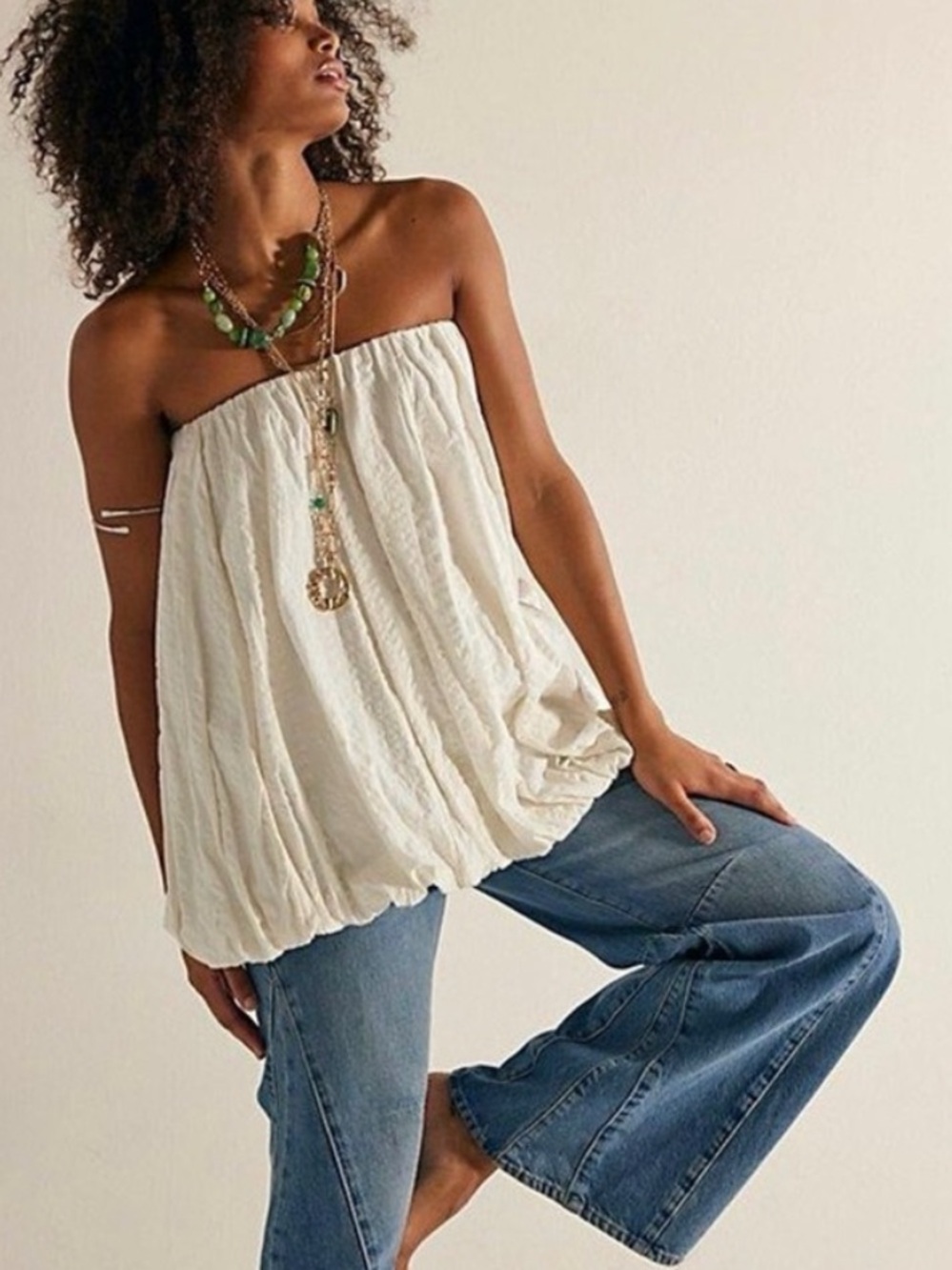 Free People White Strapless Peasant Top (or bubble skirt)